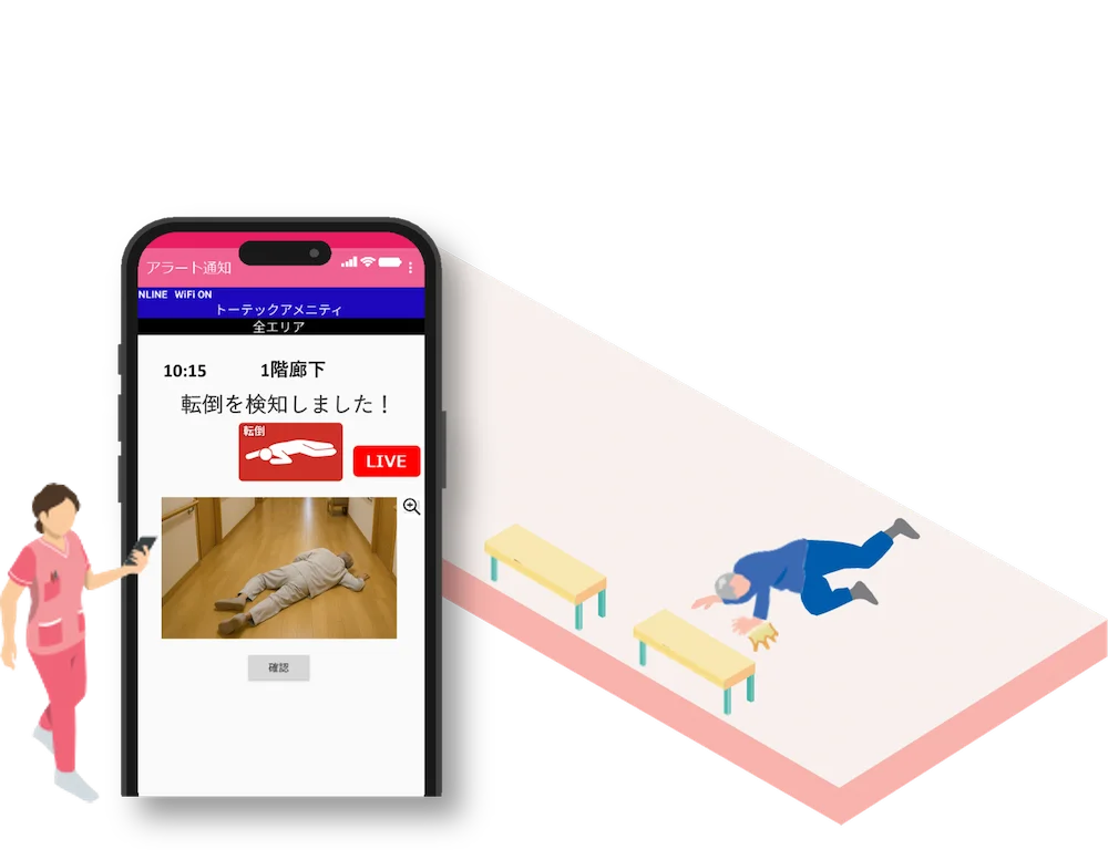 廊下転倒を検知し通知